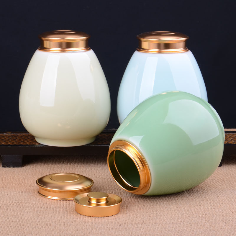 大号青瓷瓷瓶茶叶罐密封防漏真空蜂蜜瓶储物罐茶叶罐