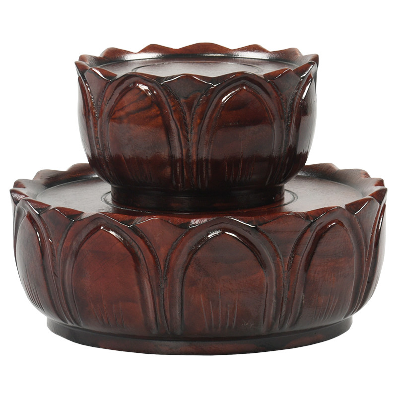 红木圆形观音莲花底座圆形实木雕菩萨佛像底座奇石莲花台佛底座