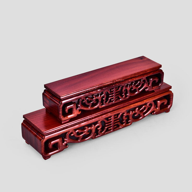 长方形实木雕花紫砂壶花瓶工艺品茶具木制底座佛像木雕