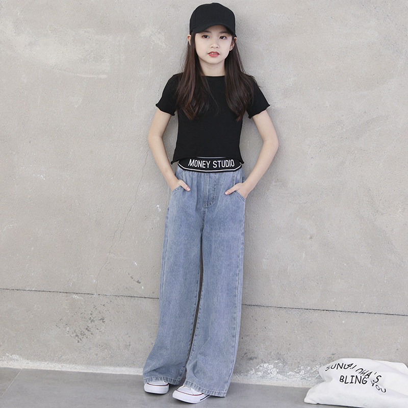 女童阔腿牛仔裤1213岁小女孩宽松阔脚长裤夏季大童裤子