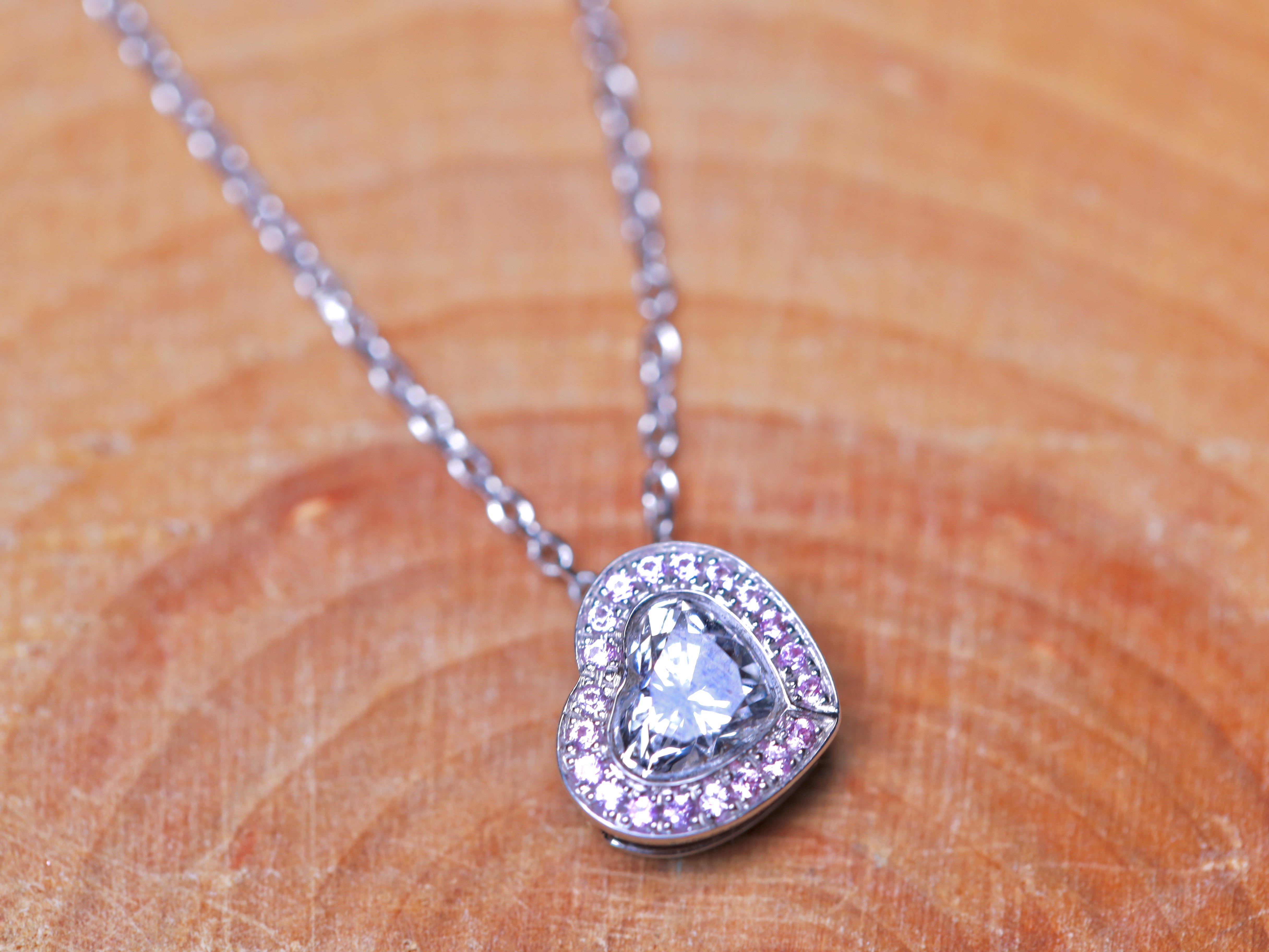 吊坠蓝宝石粉色白金18k项链现货钻石日本50分颈饰