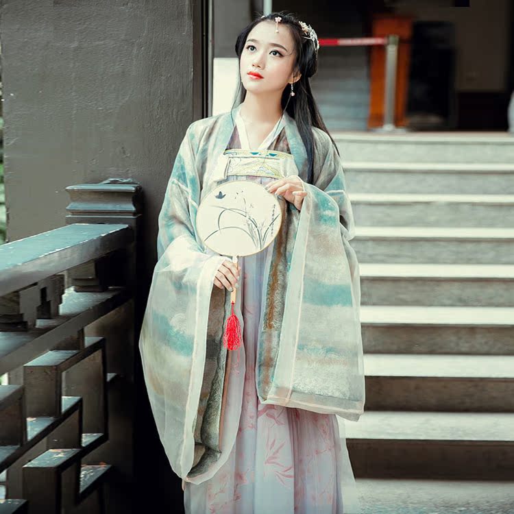 传统汉服女对襟齐胸襦裙古装服装仙女服广袖流仙裙汉唐中国风女装