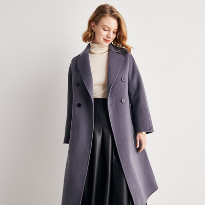 中长款帕罗羊绒大衣秋冬翻领重工百搭双面毛呢外套