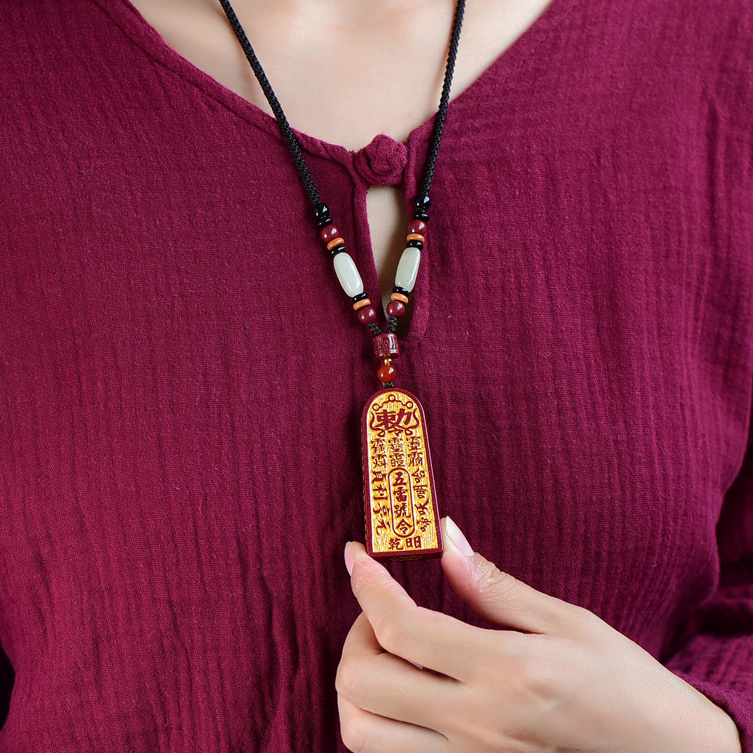天然朱砂五雷吊坠男女女款烫金挂饰订制款式项链