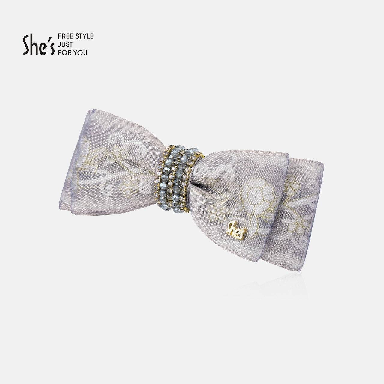 shes茜子 浪漫刺绣蝴蝶结盘发横夹 一字发夹顶夹发卡发夹马尾夹