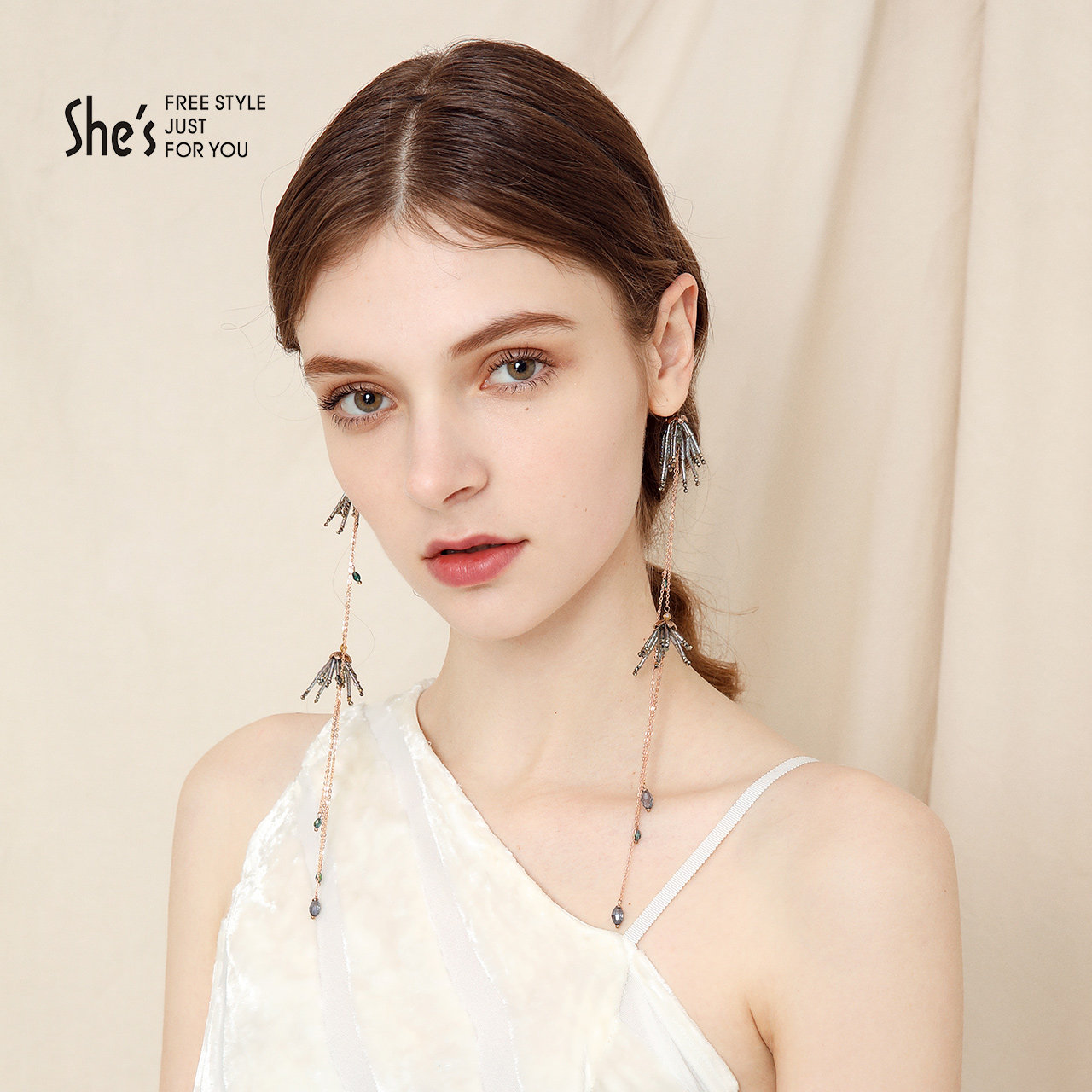 【商场同款】shes茜子饰品 艺术时空仿水晶流苏发箍 简约头饰头箍