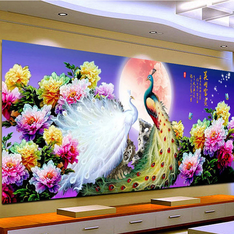 彩珠绣全珠子绣串珠印花十字绣丝线绣花开富贵孔雀牡丹客厅大幅新-图1