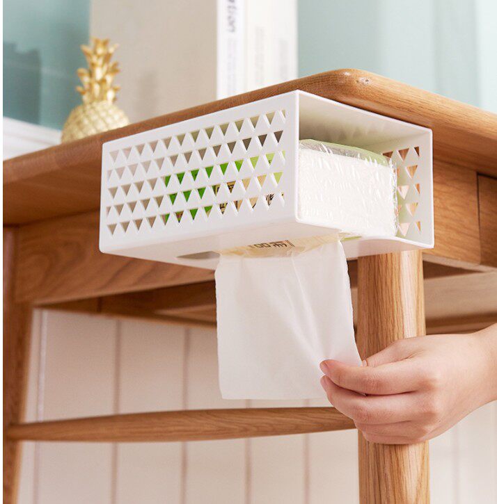 北欧ins壁挂式无痕粘胶小三角镂空纸巾橱柜下抽纸巾盒