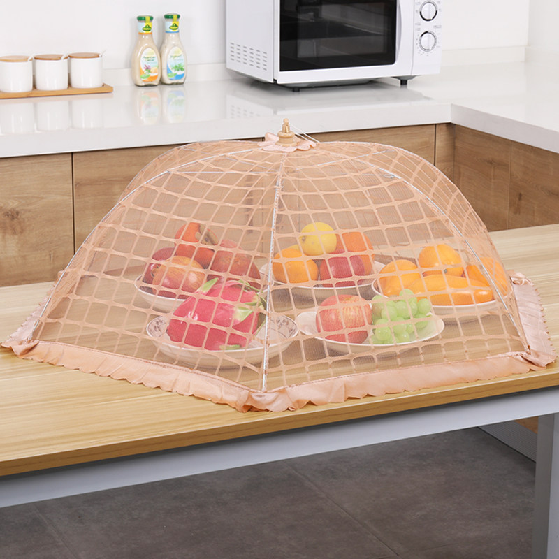 欧式夏季防尘防苍蝇防蚊虫蕾丝加密网纱可折叠伞形剩饭剩菜菜罩