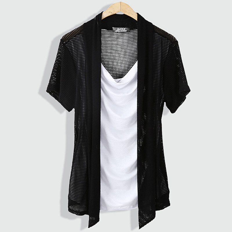 暗黑假两件短袖休闲t恤男ins潮流劲装潮牌夏季禁欲系韩版修身体恤