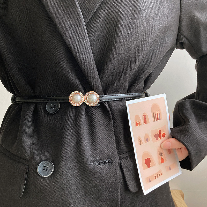 腰封女气质型西装大衣复古装饰珍珠珍珠松松紧腰带腰带