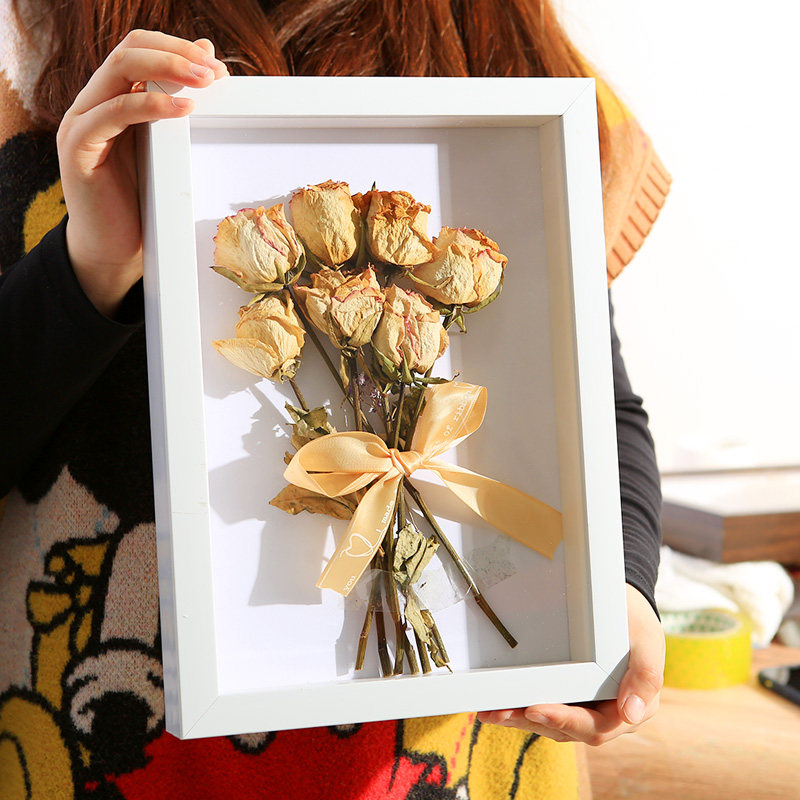 干花保存相框diy创意植物贝壳玫瑰永生花标本相框