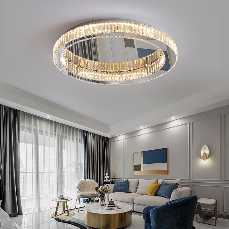 客厅2021年新款轻奢水晶灯圆形吸顶灯简约现代高档客厅吸顶灯