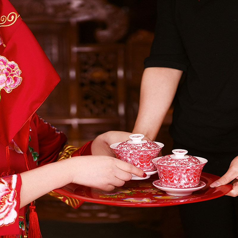 婚庆敬茶杯陶瓷喜碗喜杯喜筷套装礼盒结婚礼物对碗筷婚礼用品大全