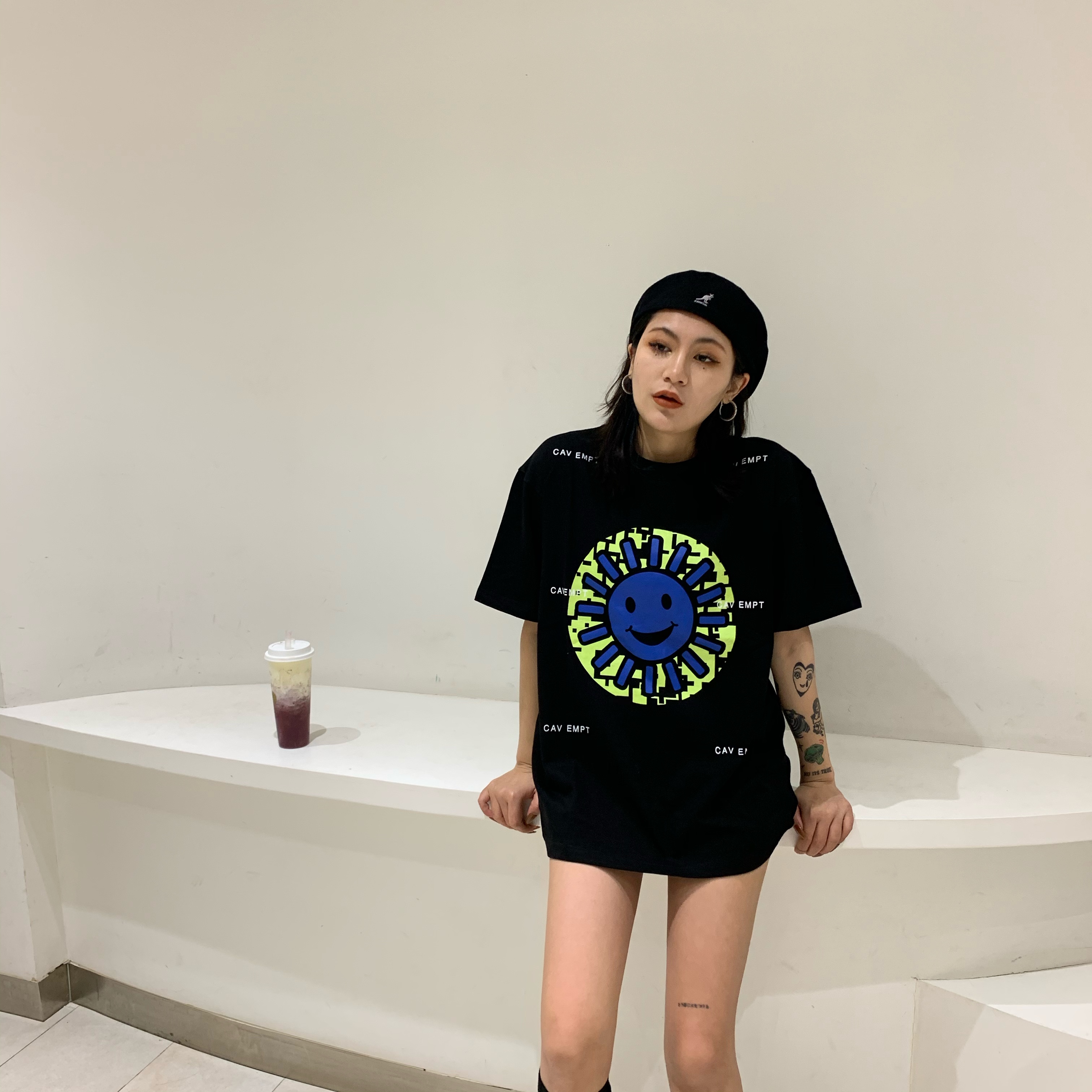 20SS CAVEMPT 门店限定19AW SOLAR T 笑脸 太阳花  CE短袖T恤男女