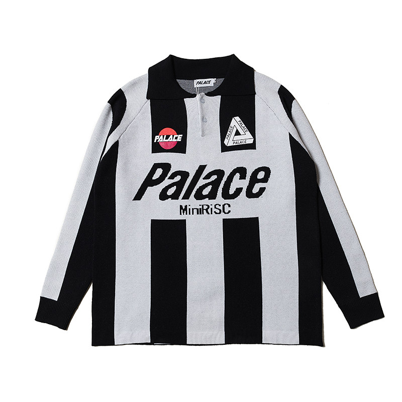palace17号国米尤文黑白条纹球衣针织毛衣男女同款长袖polo衫