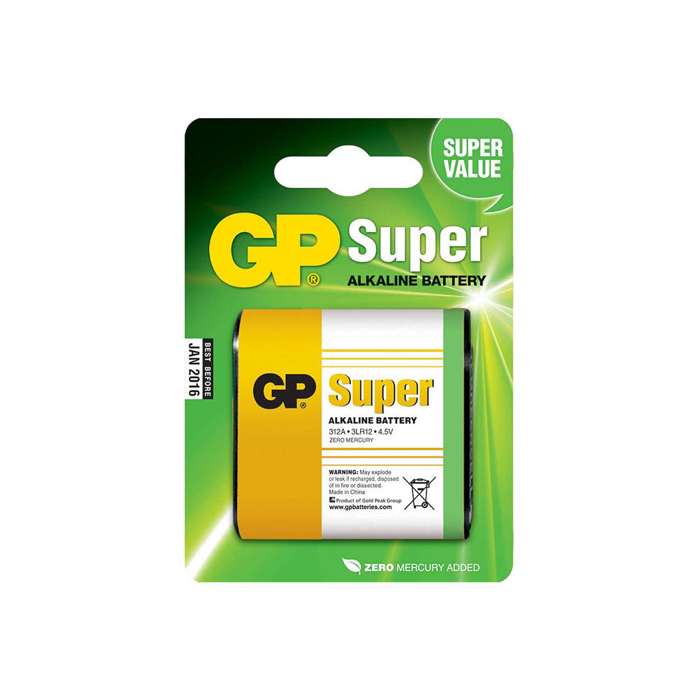 gp超霸super碱性电池3lr12大容量卡装45v方块普通干电池