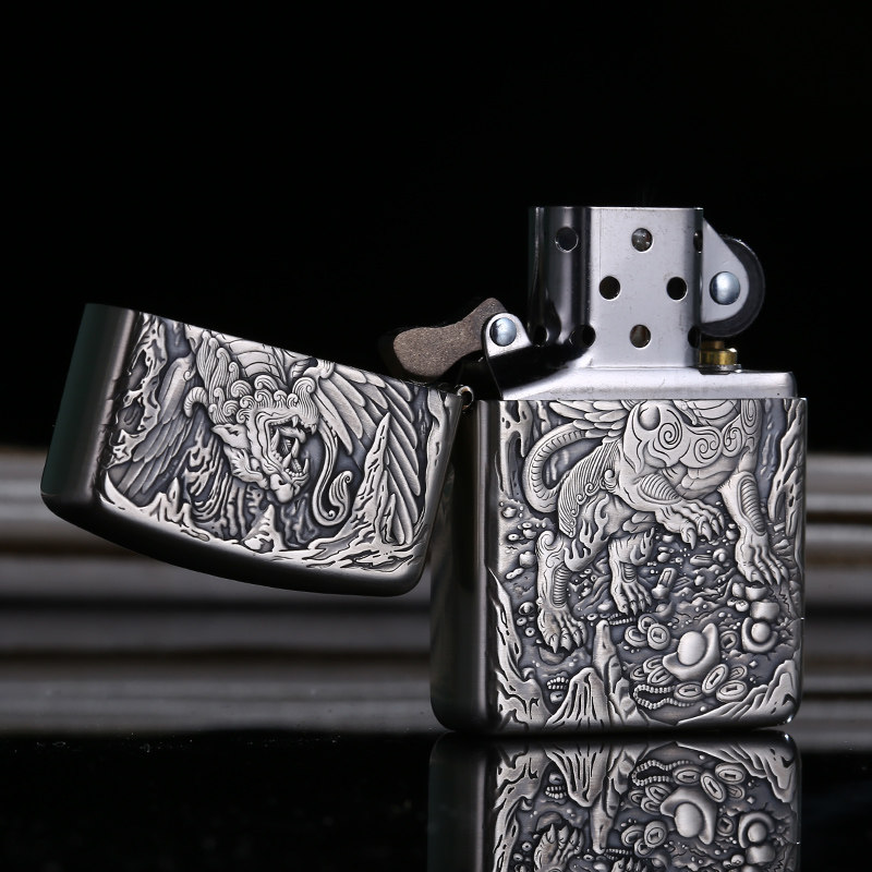 打火机zippo正版纯银鬼王天貔貅男士煤油芝宝个性zippo