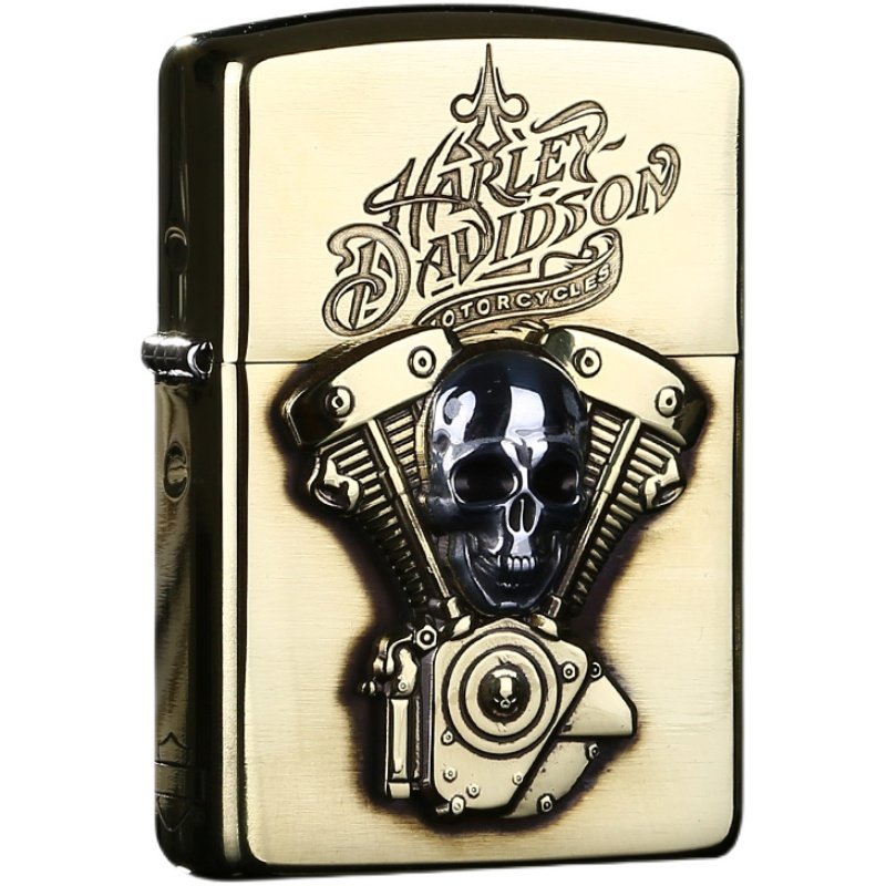 打火机zippo正版哈雷发动机纯铜银芝宝官方正品男士煤油送礼物zp