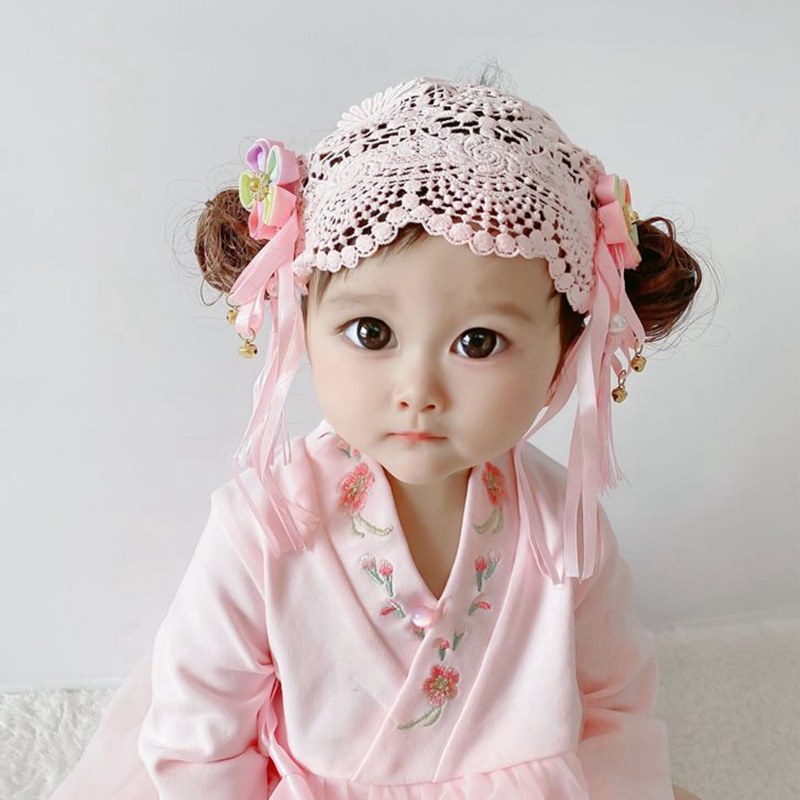 过新新年婴儿儿童宝宝假发头饰卷发汉服红一发饰