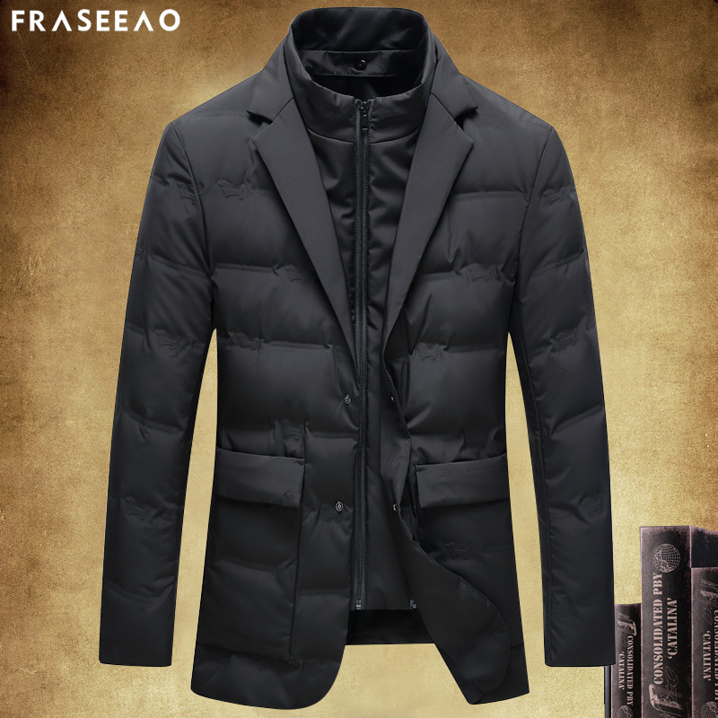 品牌轻薄西装羽绒服男2021年秋冬季新款潮流短款加厚西服男装外套