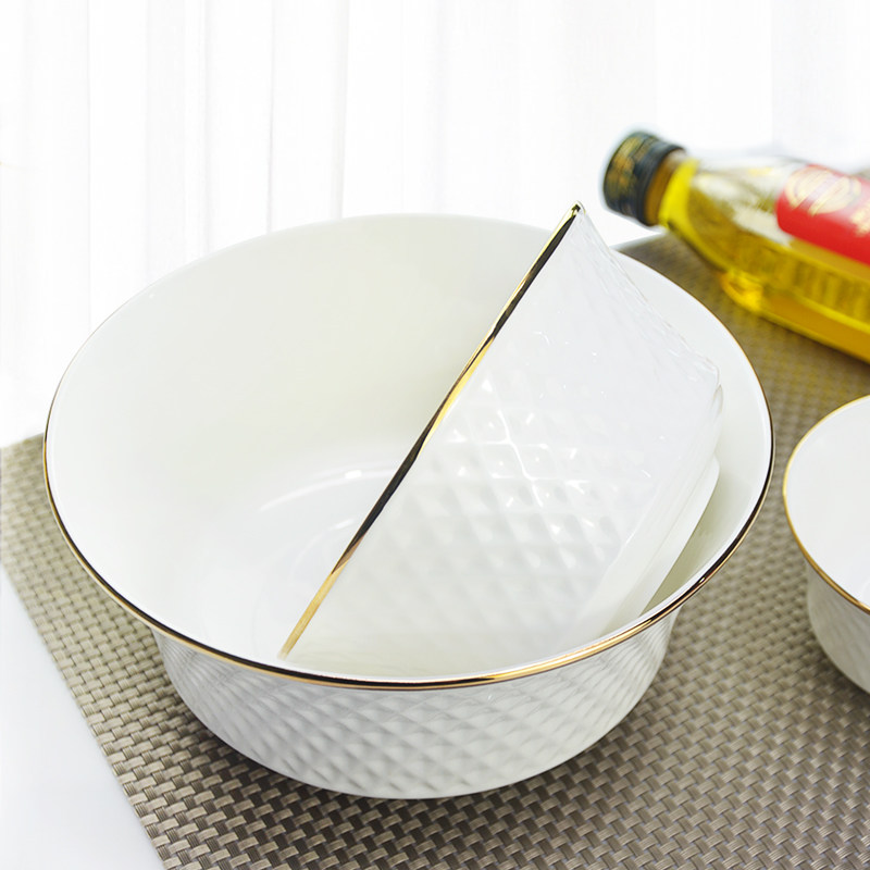 黄金边钻石花纹骨瓷大中小号碗套装华贵餐具碗陶瓷碗饭碗面碗汤碗