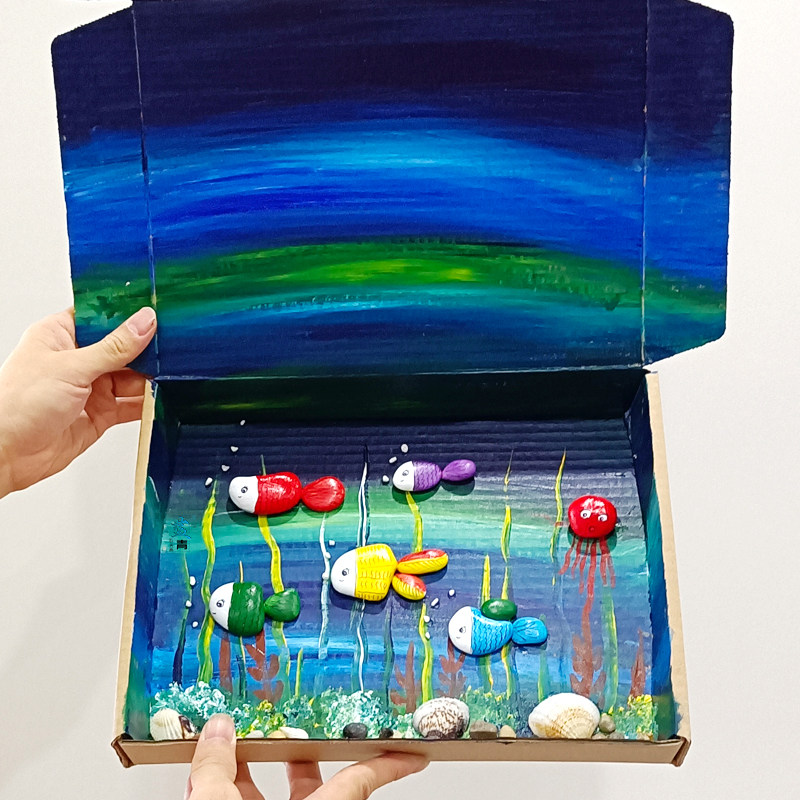 纸盒幼儿园手工艺diy综合材料石头拼贴动物特色其他手工制作