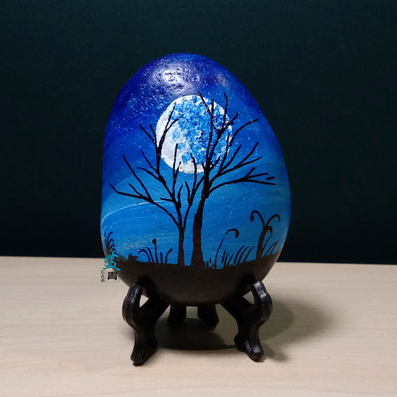 scenery/风景进入店铺蓝青手绘石头画