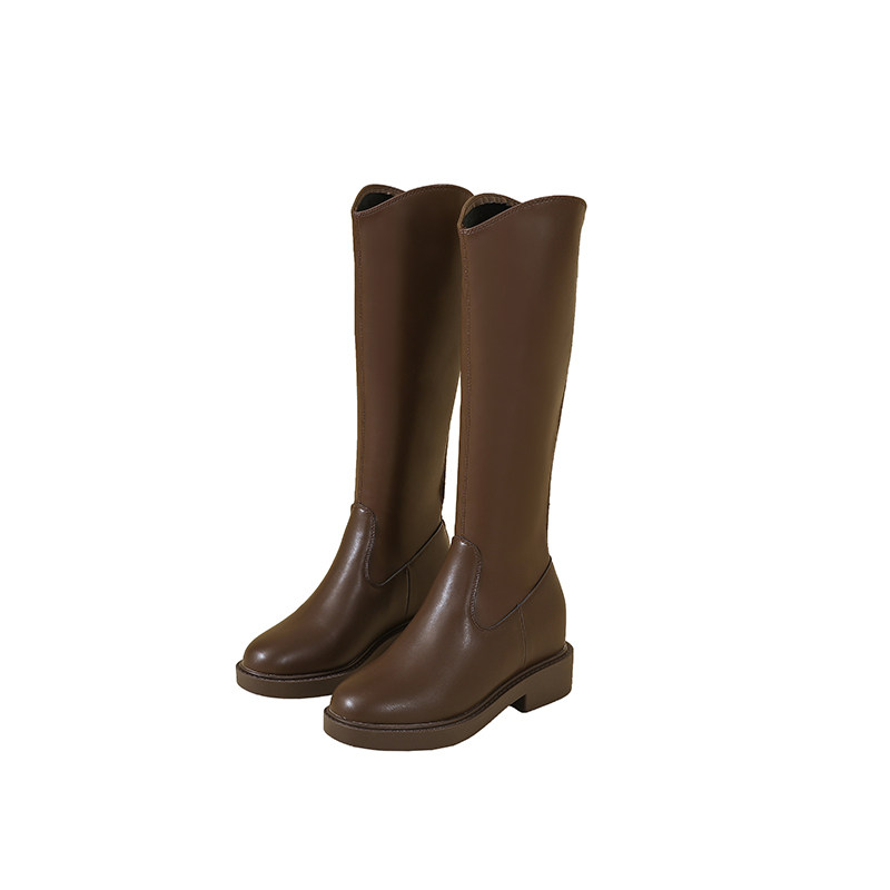 达芙妮棕色长筒靴女2022新款秋冬小个子增高骑士时装靴