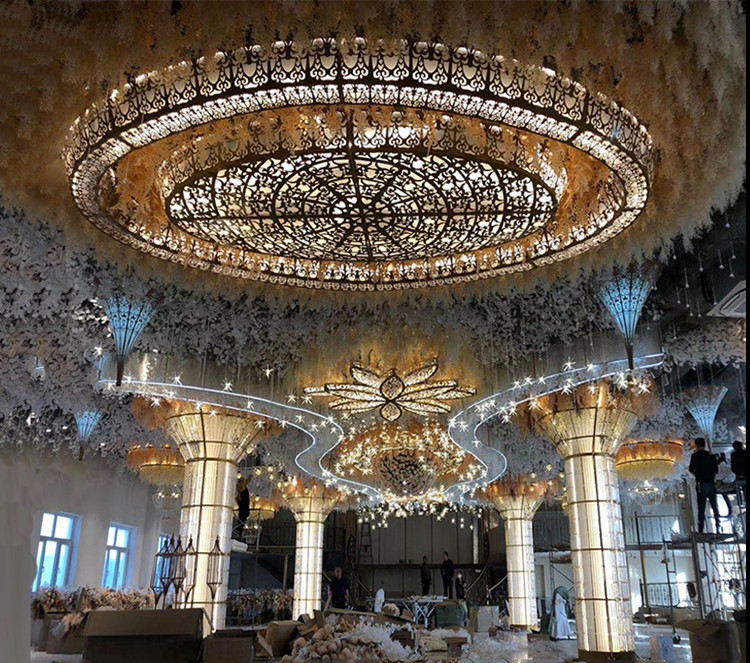 新款婚庆铁艺吊顶道具罗曼三层吊顶酒店婚礼堂舞台灯装饰大型定制
