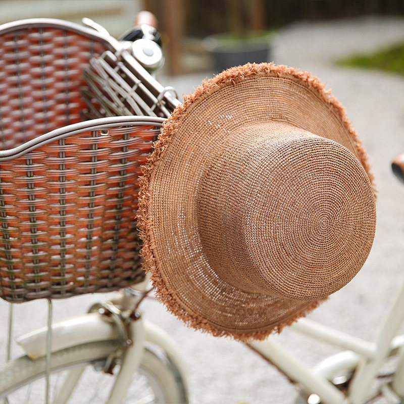 春夏夏天草帽女日文艺百搭手工拉菲草编织帽子帽子
