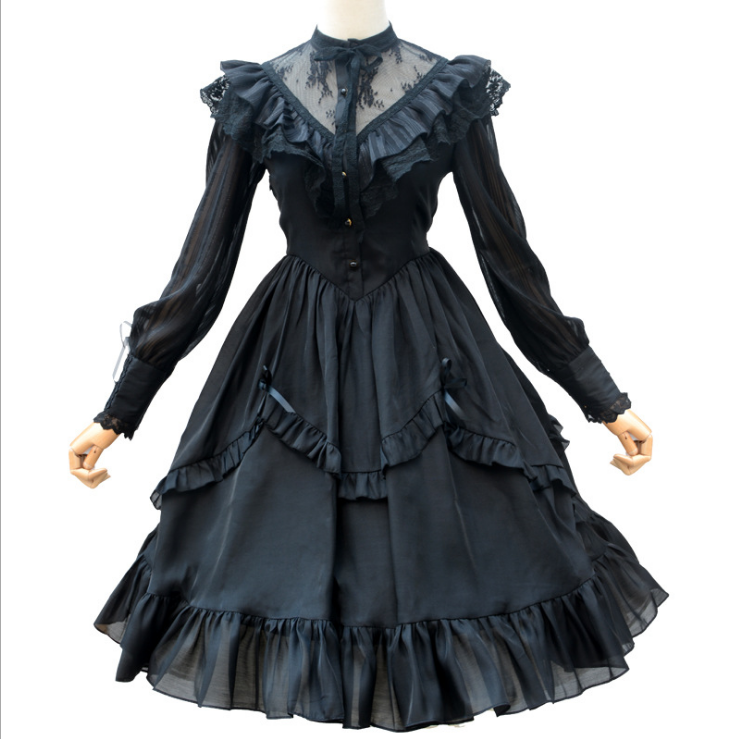 原创暗黑哥特风中中世纪吸血鬼新娘花嫁lolita显瘦连衣裙