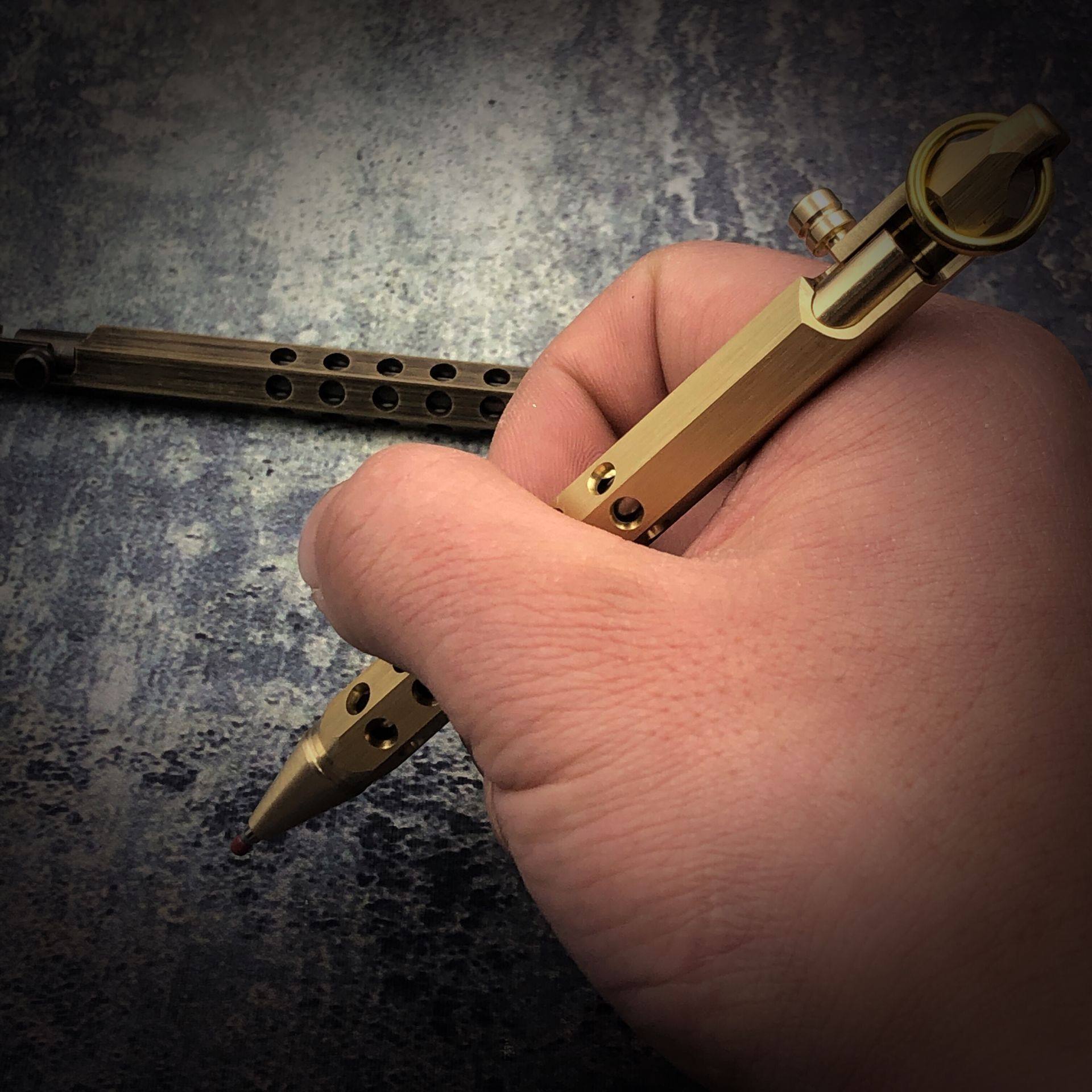 铜化免费刻字战术枪栓铜笔签字g36防身做旧中性笔