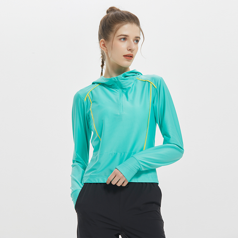 纳趣速干衣女长袖瑜伽服运动上衣2022秋季宽松连帽跑步健身t恤