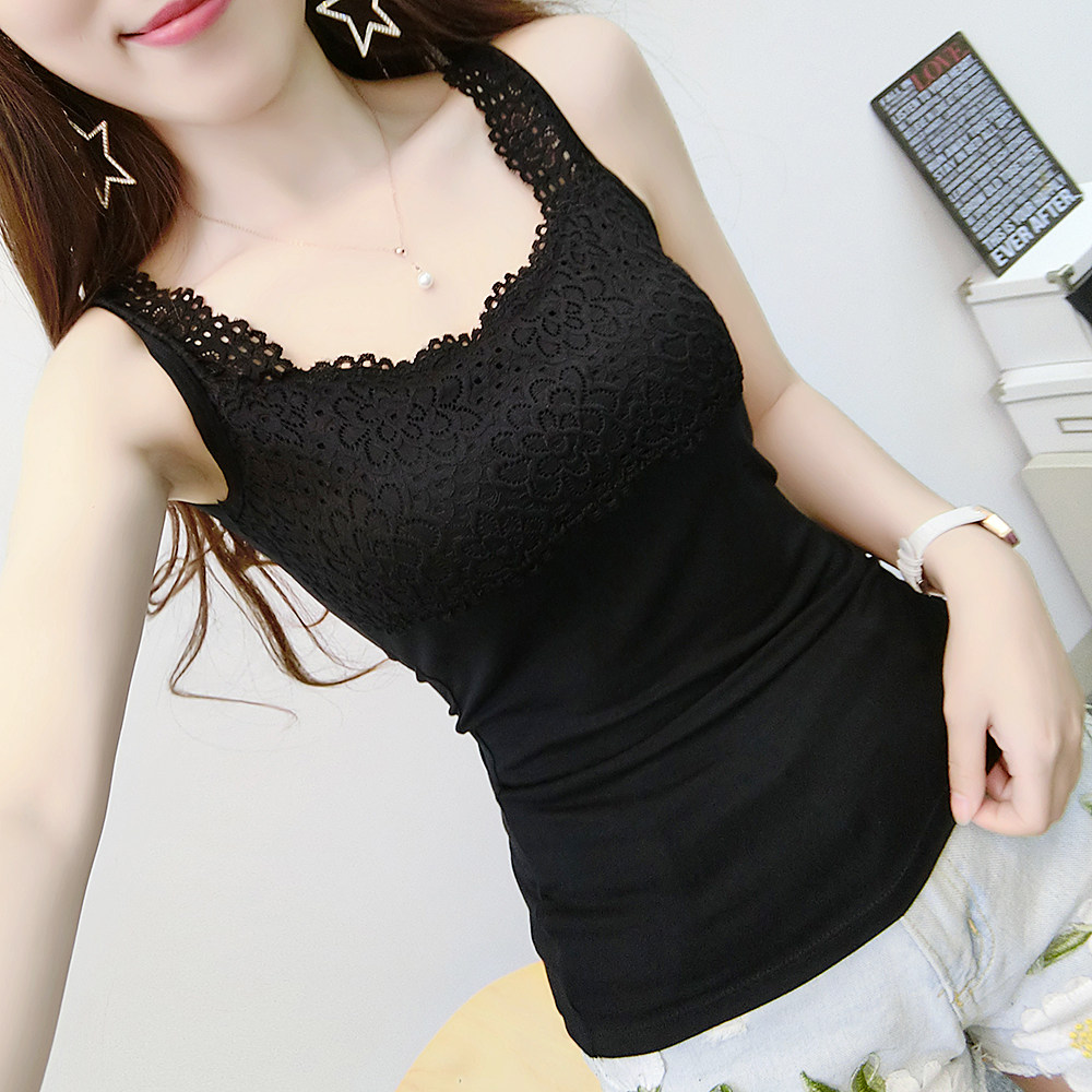 夏季百搭蕾丝钩花拼接莫代尔吊带背心女式无袖背心吊带