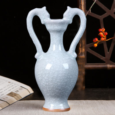 景德镇陶瓷器 仿古钧瓷双耳窑变花瓶 客厅家居桌面摆件 工艺品