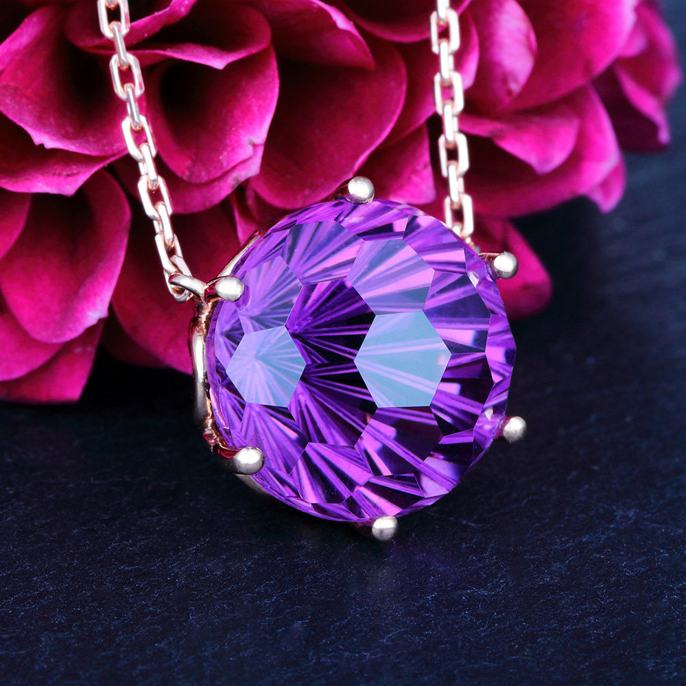 萨维娅saweiya9克拉天然紫水晶吊坠项链9k18k玫瑰金女