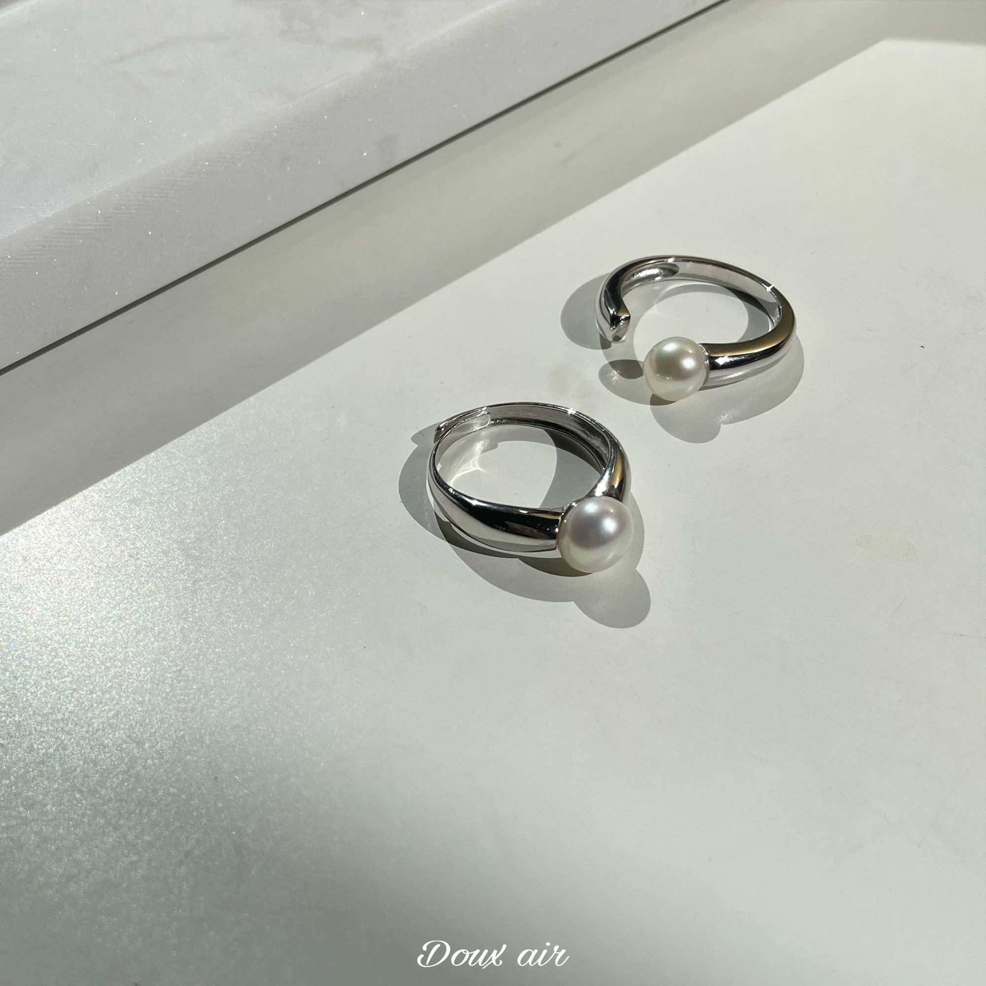 douxair纯银天然珍珠戒指开口简约食指戒女轻奢大气指环珠宝饰品