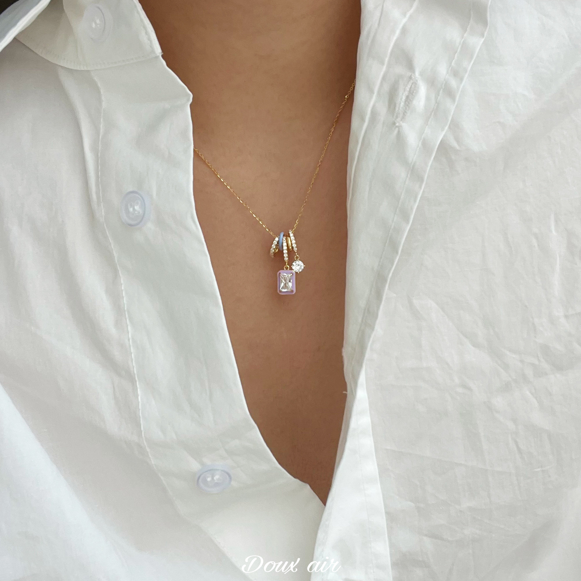 douxair多彩水晶叠戴项链个性冰糖吊坠七夕礼物项链