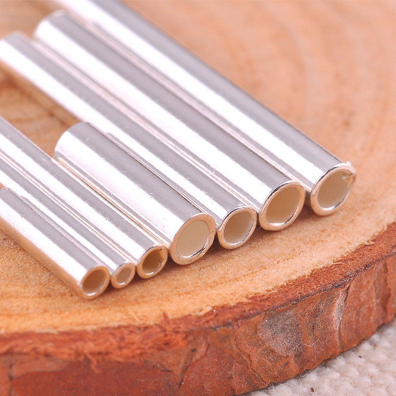 纯银银银素银光面直管diy星月菩提手链镶嵌弯管