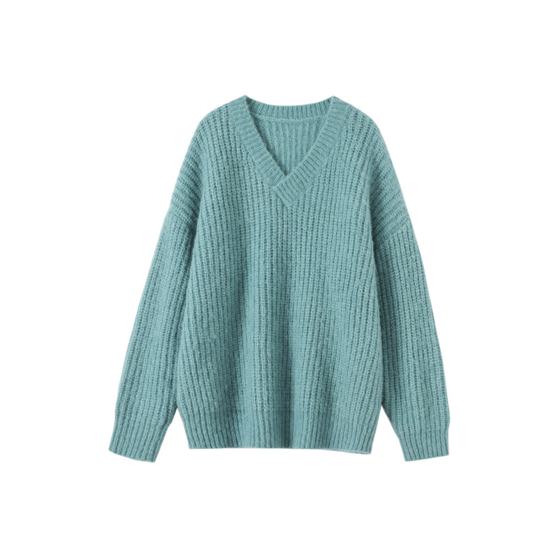 范智乔绿色毛衣慵懒秋冬外穿宽松套头中长针织衫毛衣