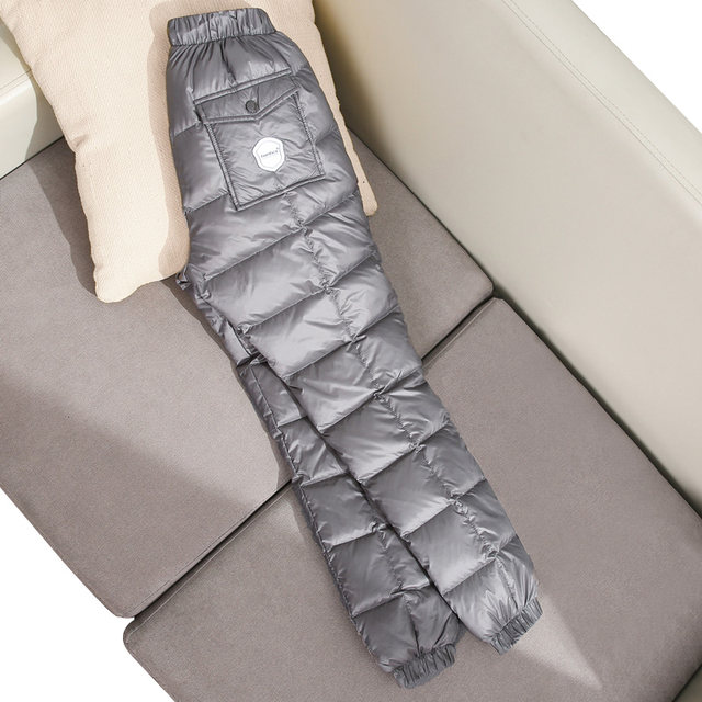 Winter down trousers inner and outer wear pants thick high waist women's white duck velvet trousers female money outdoor straight pants Winter down trousers inner and outer wear pants thick high waist women's white duck velvet trousers female money outdoor straight pants