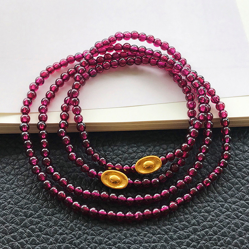 天然紫牙乌石石榴石手链女配黄金足金元宝转运手链