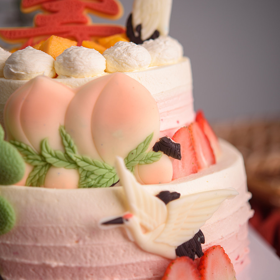 福禄寿祝寿新鲜水果奶油蛋糕生日礼物健康动物新鲜生日蛋糕