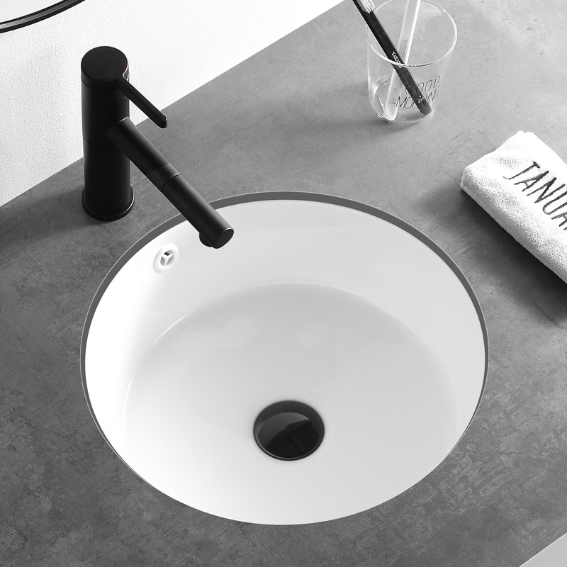 圆形平底加深陶瓷嵌入式台下阳台洗手盆正圆台盆台下盆