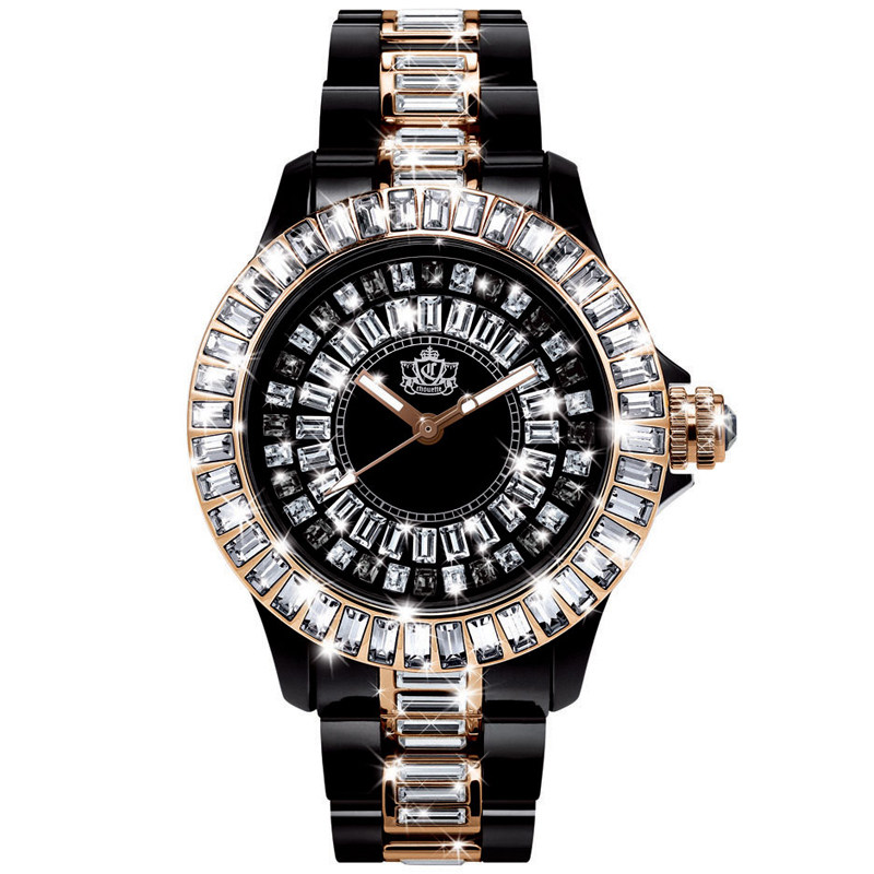 官方正品全新现货chouette腕表白黑水钻玫瑰金时尚国产腕表