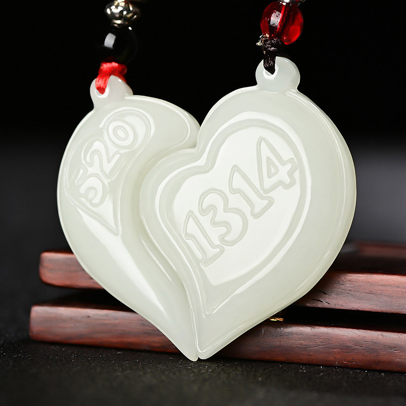 新疆和田玉情侣吊坠一对龙凤牌心形男女定情信物玉坠挂件