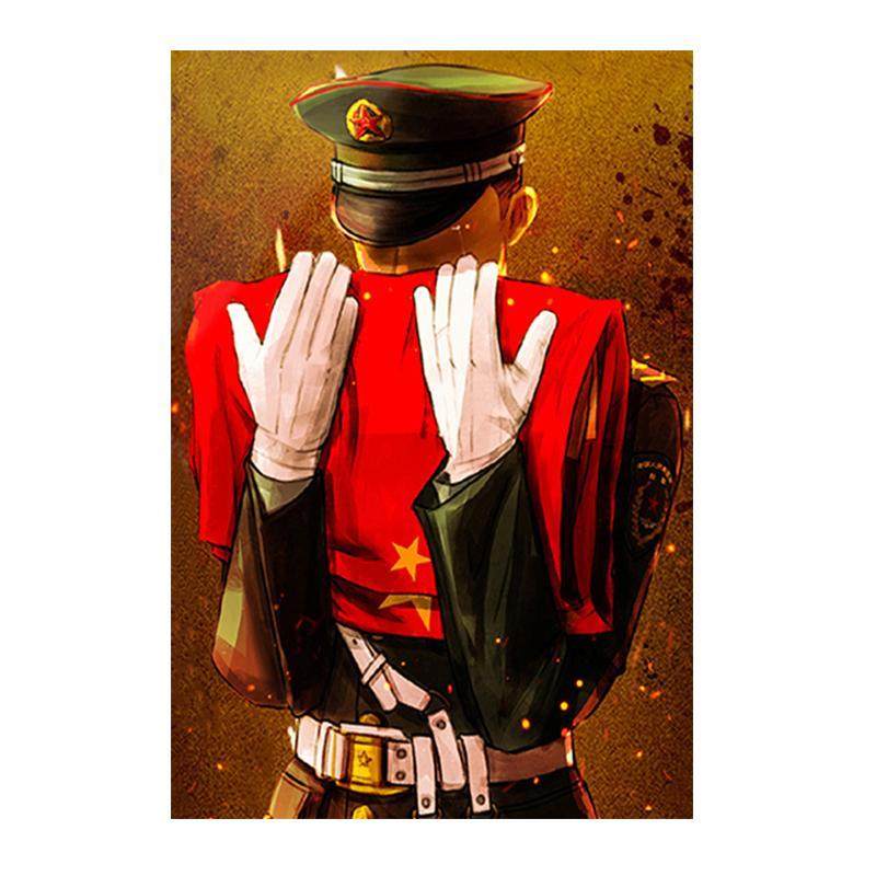 军人十字绣2021新款客厅卧室亲吻国旗哥哥简单十字绣套件