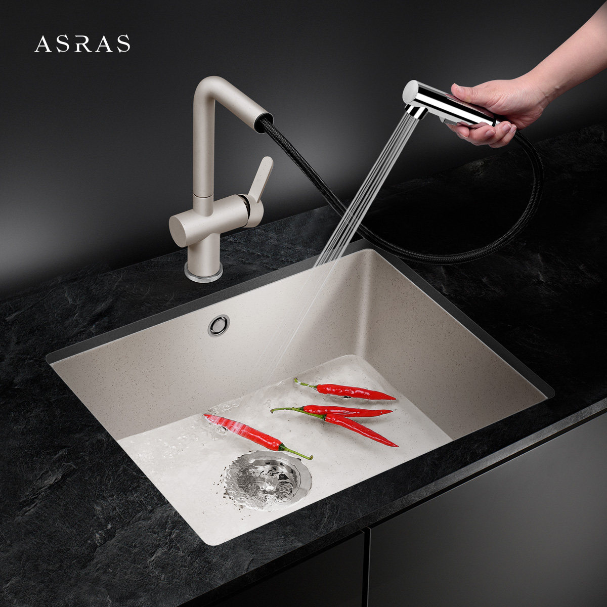 阿萨斯石英花岗岩手工水槽套餐厨房小单槽洗菜盆水槽套餐