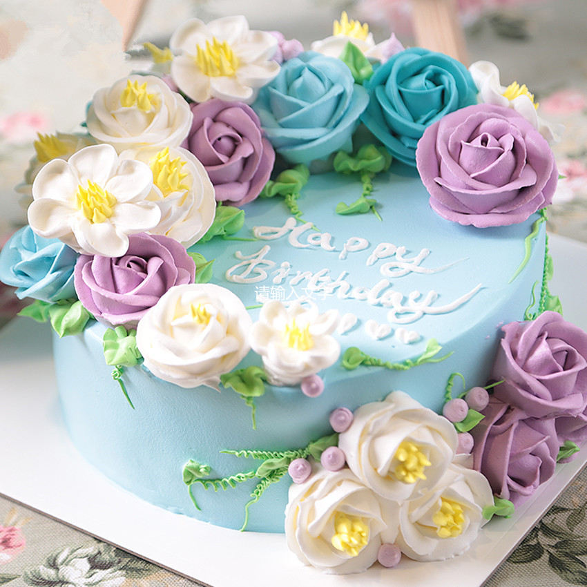 成都韩式奶油花朵生日鲜花蛋糕同城配送郫县龙泉新鲜生日蛋糕